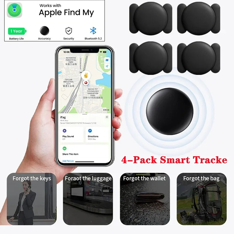 GPS Smart Tag - Pet Tracker 4-Pack with Magnetic Silicone Shell & Built-In Speaker Alarm - ZOOMNSTORE