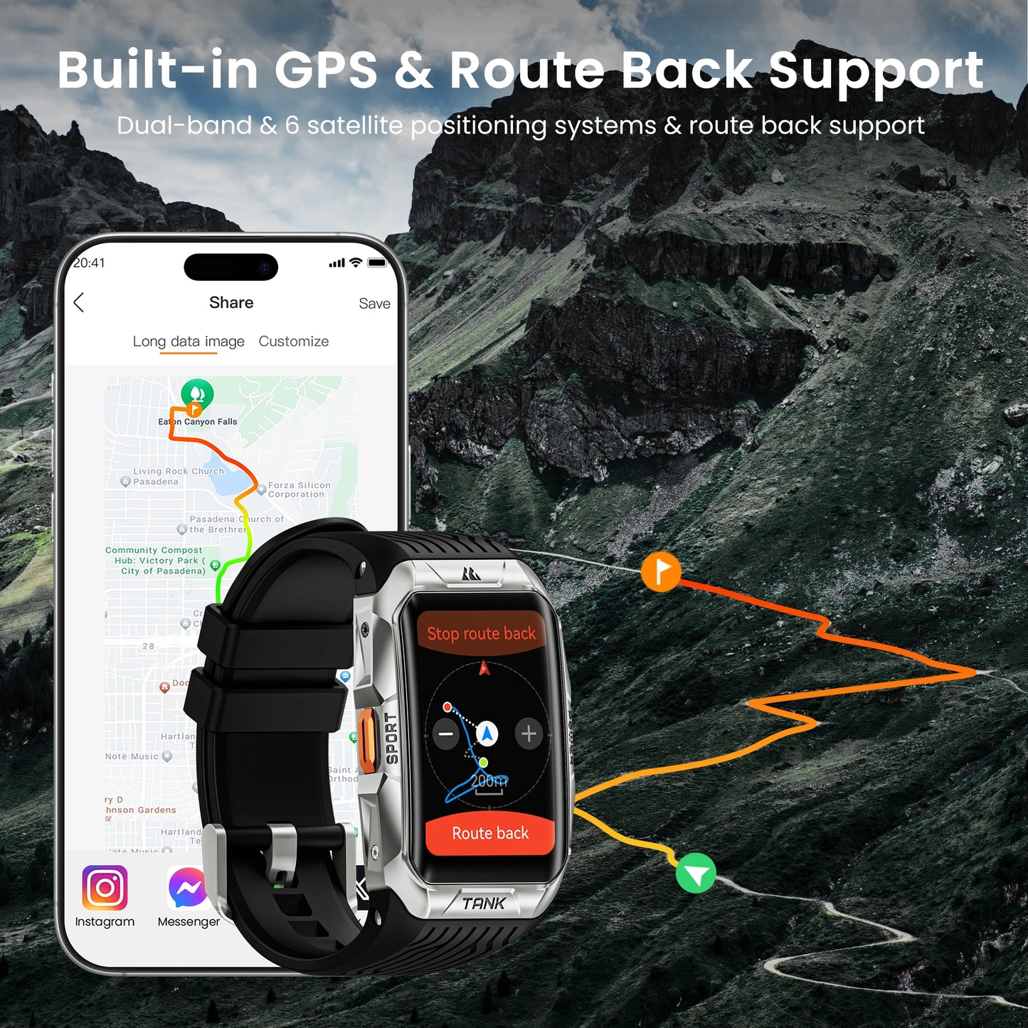 GPS Smart Watch - 1.64 Inch AMOLED Waterproof Smartwatch With Altimeter Compass - ZOOMNSTORE
