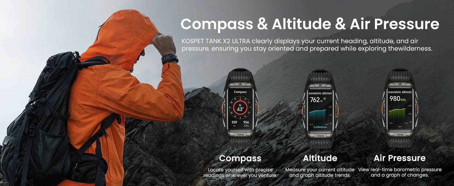 GPS Smart Watch - 1.64 Inch AMOLED Waterproof Smartwatch With Altimeter Compass - ZOOMNSTORE