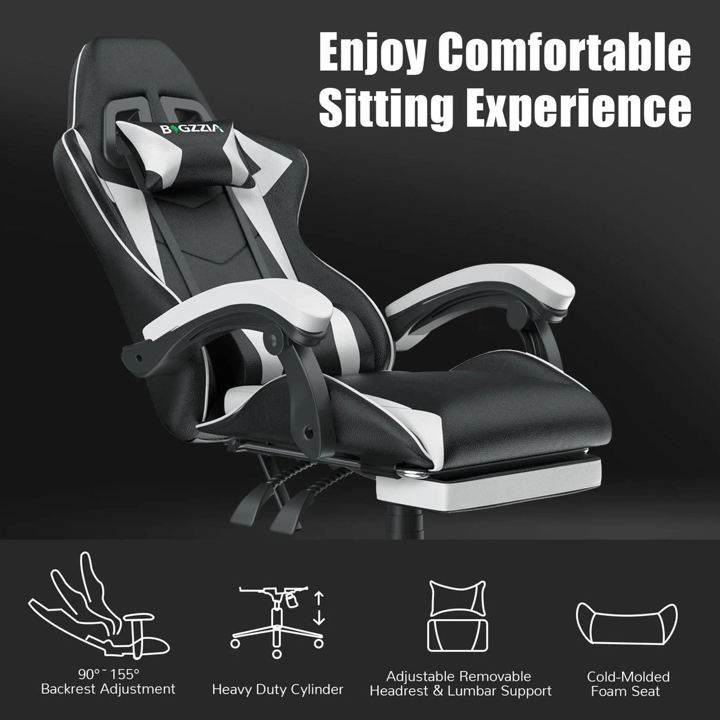 Gaming Chair With Footrest - Ergonomic Adjustable Computer Chair, Lumbar Support - ZOOMNSTORE