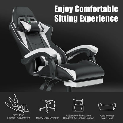 Gaming Chair With Footrest - Ergonomic Adjustable Computer Chair, Lumbar Support - ZOOMNSTORE