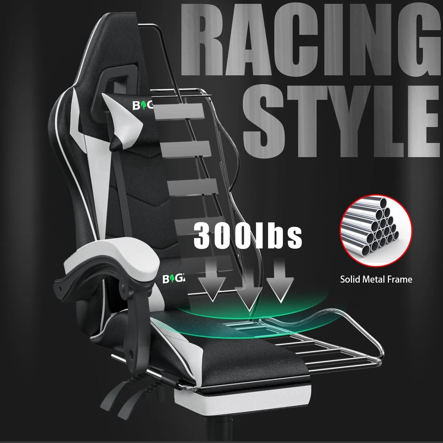 Gaming Chair With Footrest - Ergonomic Adjustable Computer Chair, Lumbar Support - ZOOMNSTORE