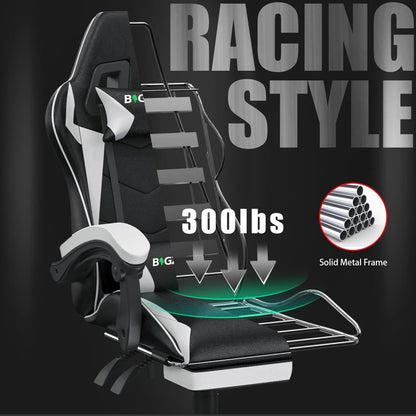 Gaming Chair With Footrest - Ergonomic Adjustable Computer Chair, Lumbar Support - ZOOMNSTORE
