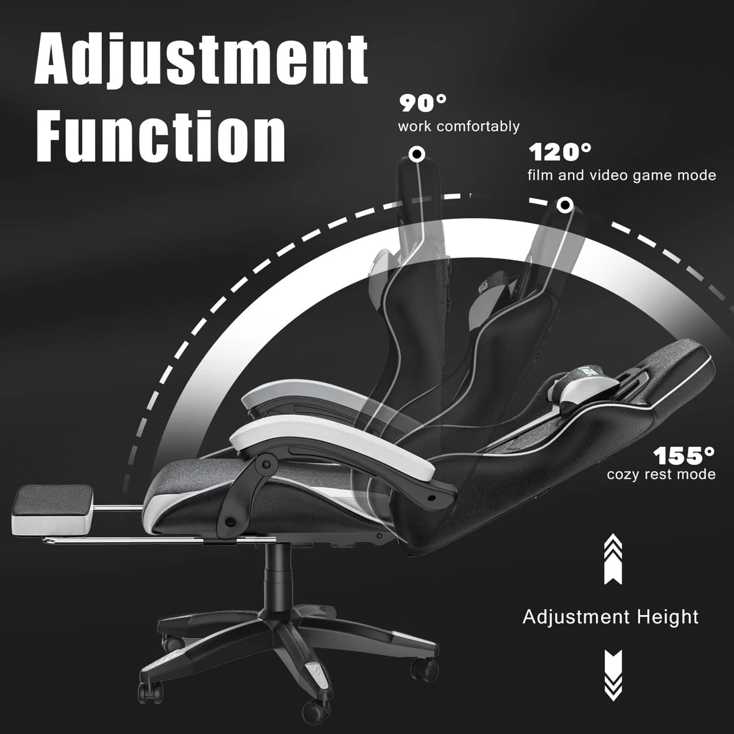 Gaming Chair With Footrest - Ergonomic Adjustable Computer Chair, Lumbar Support - ZOOMNSTORE