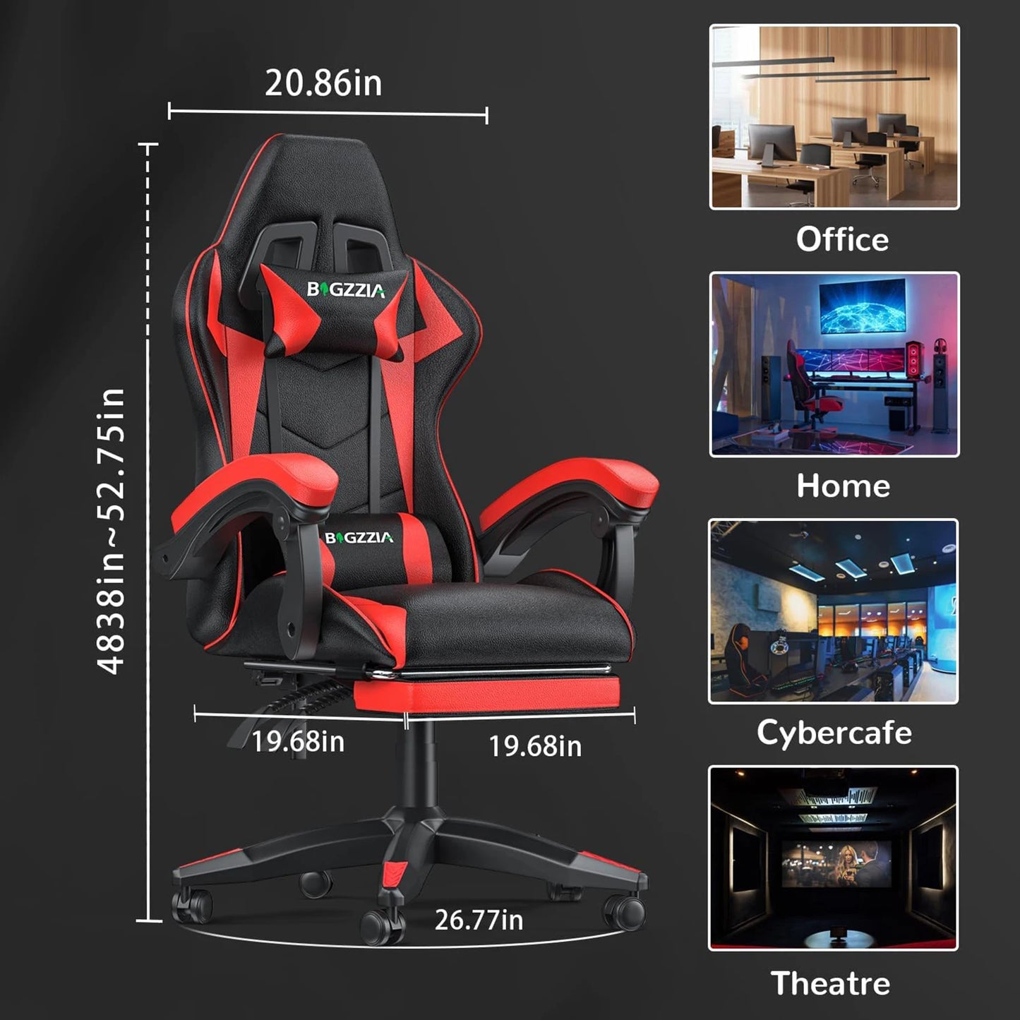 Gaming Chair With Footrest - Ergonomic Adjustable Computer Chair, Lumbar Support - ZOOMNSTORE