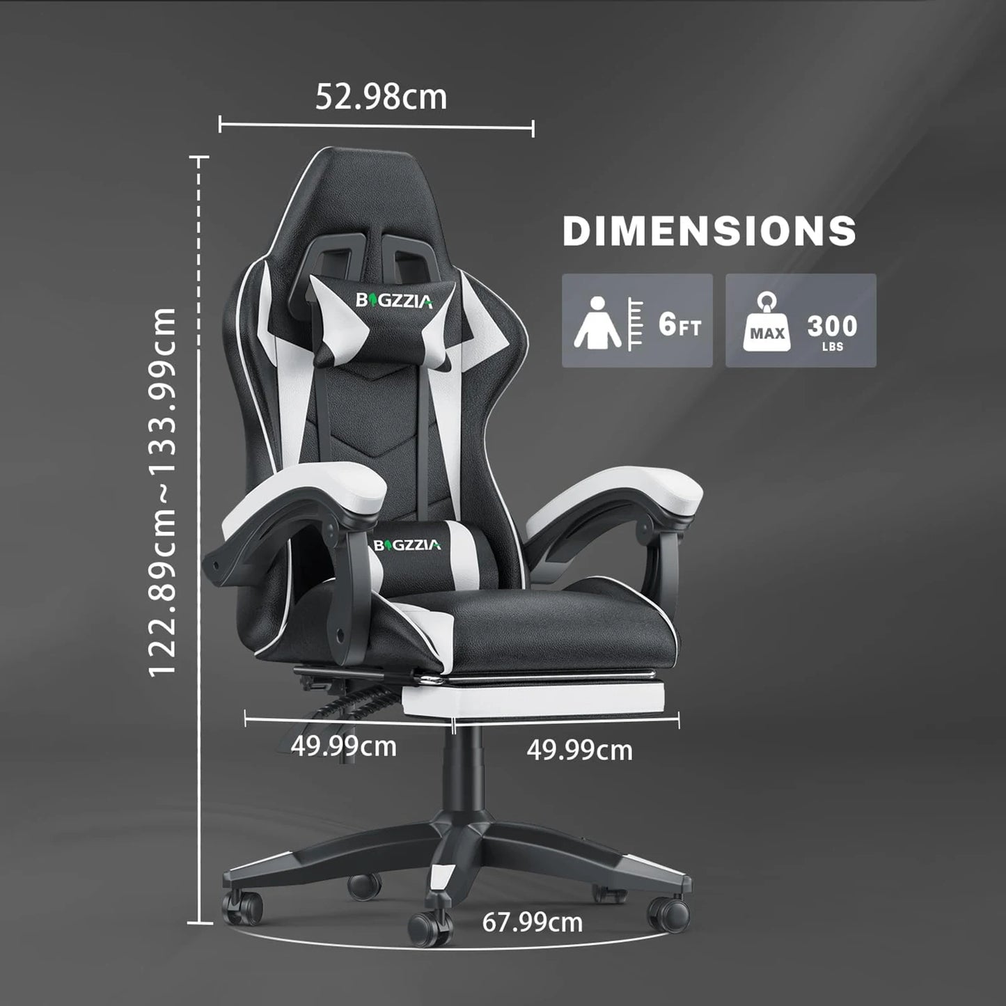 Gaming Chair With Footrest - Ergonomic Adjustable Computer Chair, Lumbar Support - ZOOMNSTORE