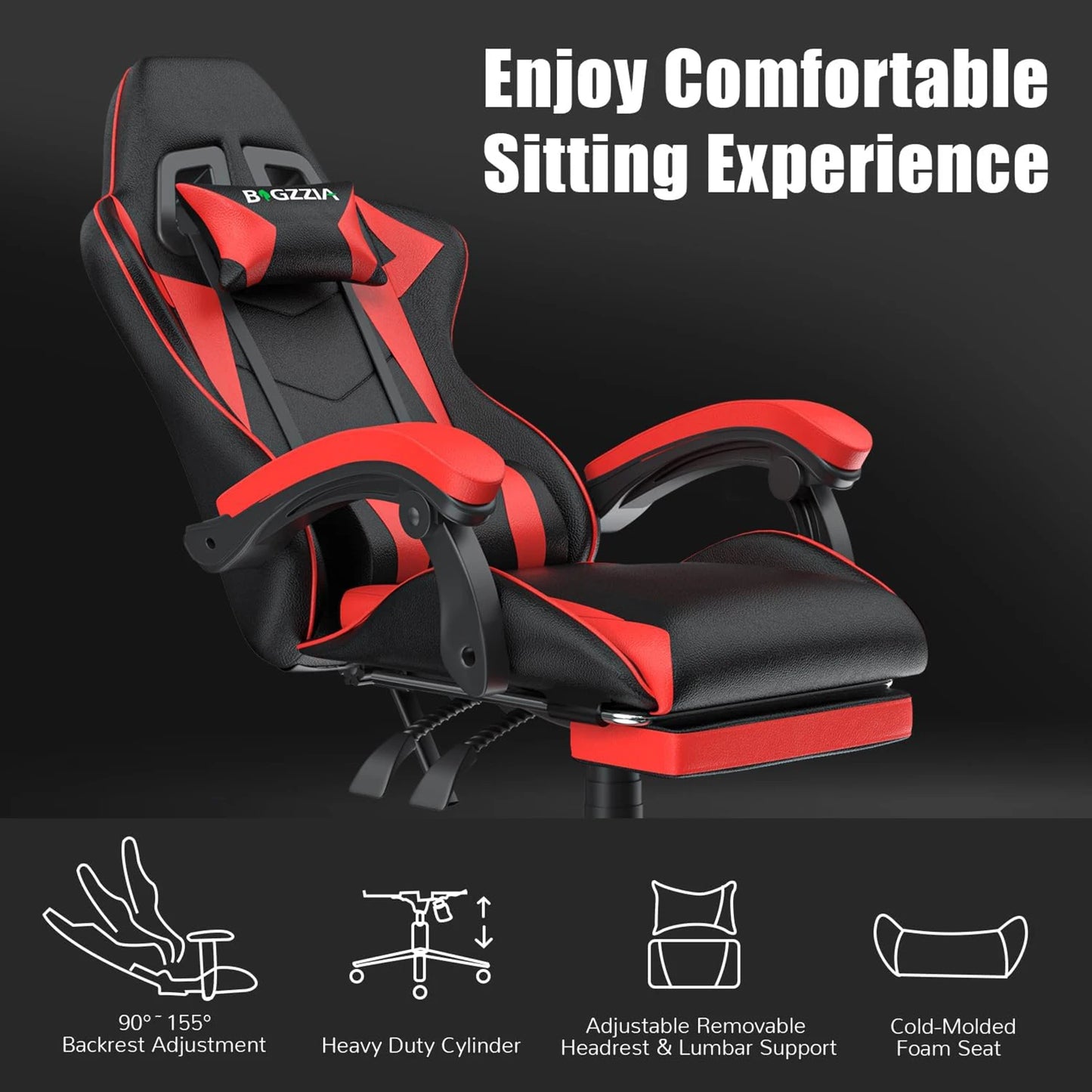 Gaming Chair With Footrest - Ergonomic Adjustable Computer Chair, Lumbar Support - ZOOMNSTORE