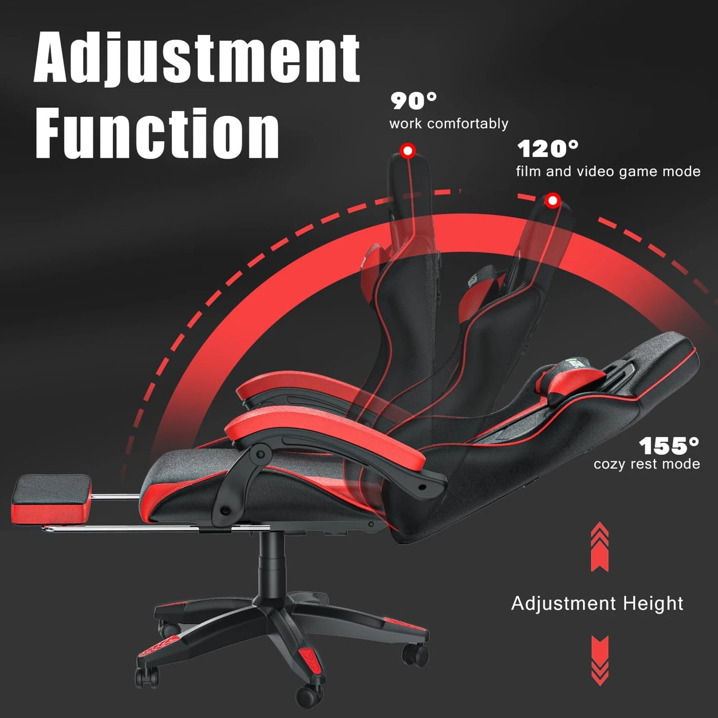 Gaming Chair With Footrest - Ergonomic Adjustable Computer Chair, Lumbar Support - ZOOMNSTORE