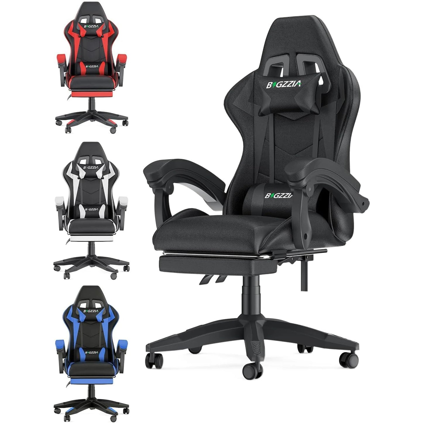 Gaming Chair With Footrest - Ergonomic Adjustable Computer Chair, Lumbar Support - ZOOMNSTORE