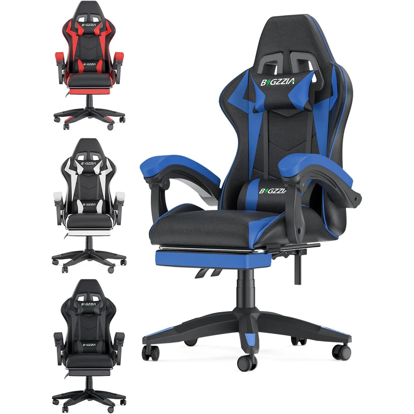 Gaming Chair With Footrest - Ergonomic Adjustable Computer Chair, Lumbar Support - ZOOMNSTORE