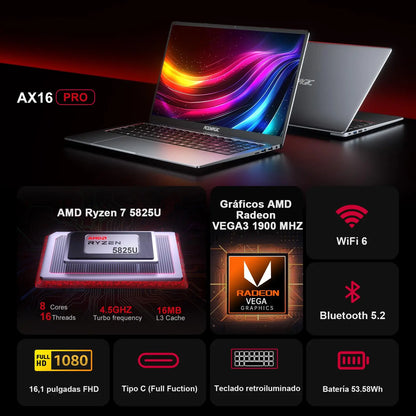 ACEMAGIC Gaming Notebook AMD Ryzen 7 5700U(Beat i7-1265U)Backlit Laptop Keyboard RAM 16GB NVME SSD 512GB 16.1" Full HD 1920x1080 - ZOOMNSTORE