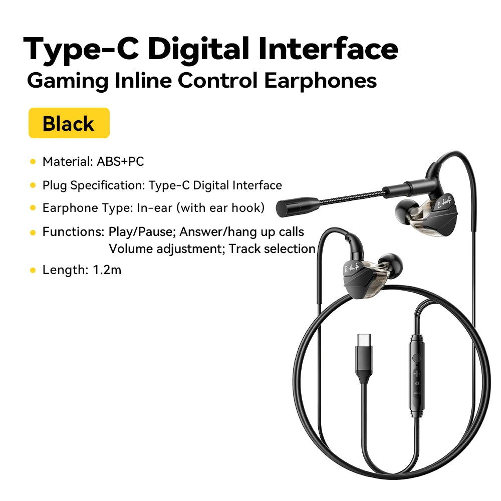 Gaming Wired Headphones - In-Ear Earbuds with Volume Control Mic & USB Type C - ZOOMNSTORE