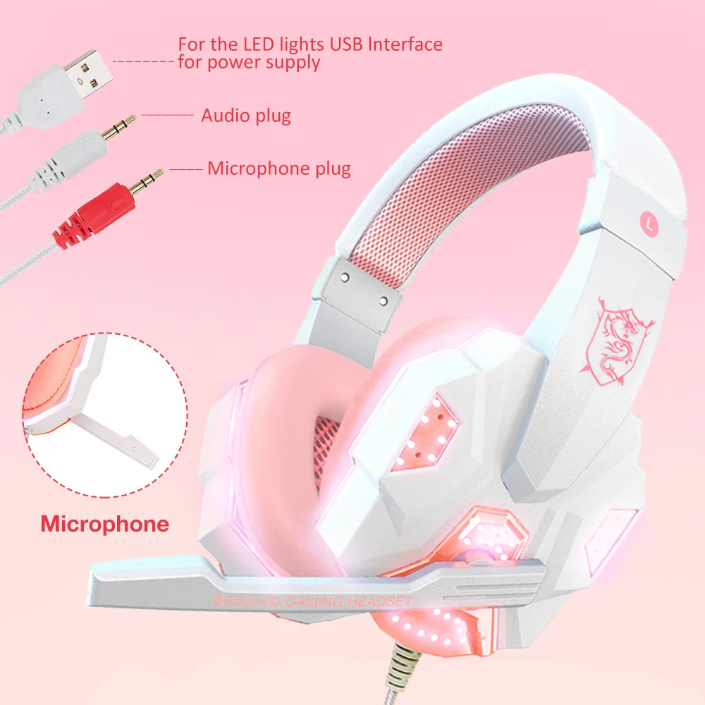 Gaming Wired Headset – Pink PC Gaming Headphones with Microphone, Noise Cancelling - ZOOMNSTORE