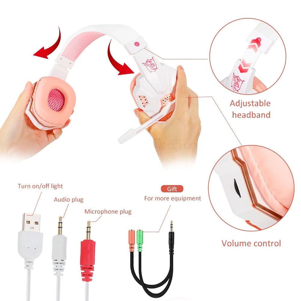 Gaming Wired Headset – Pink PC Gaming Headphones with Microphone, Noise Cancelling - ZOOMNSTORE