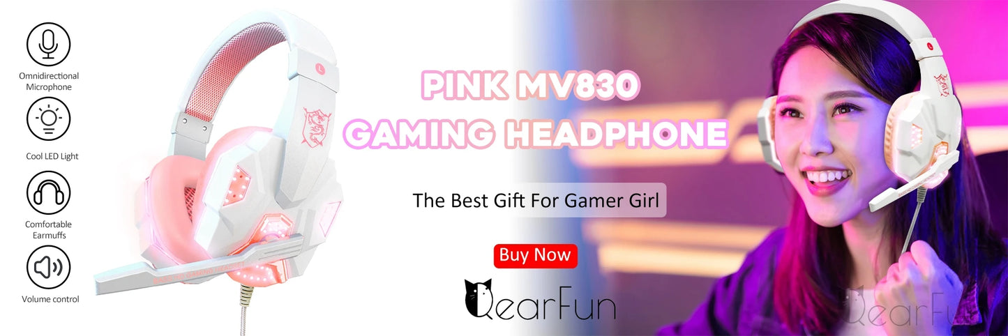 Gaming Wired Headset – Pink PC Gaming Headphones with Microphone, Noise Cancelling - ZOOMNSTORE
