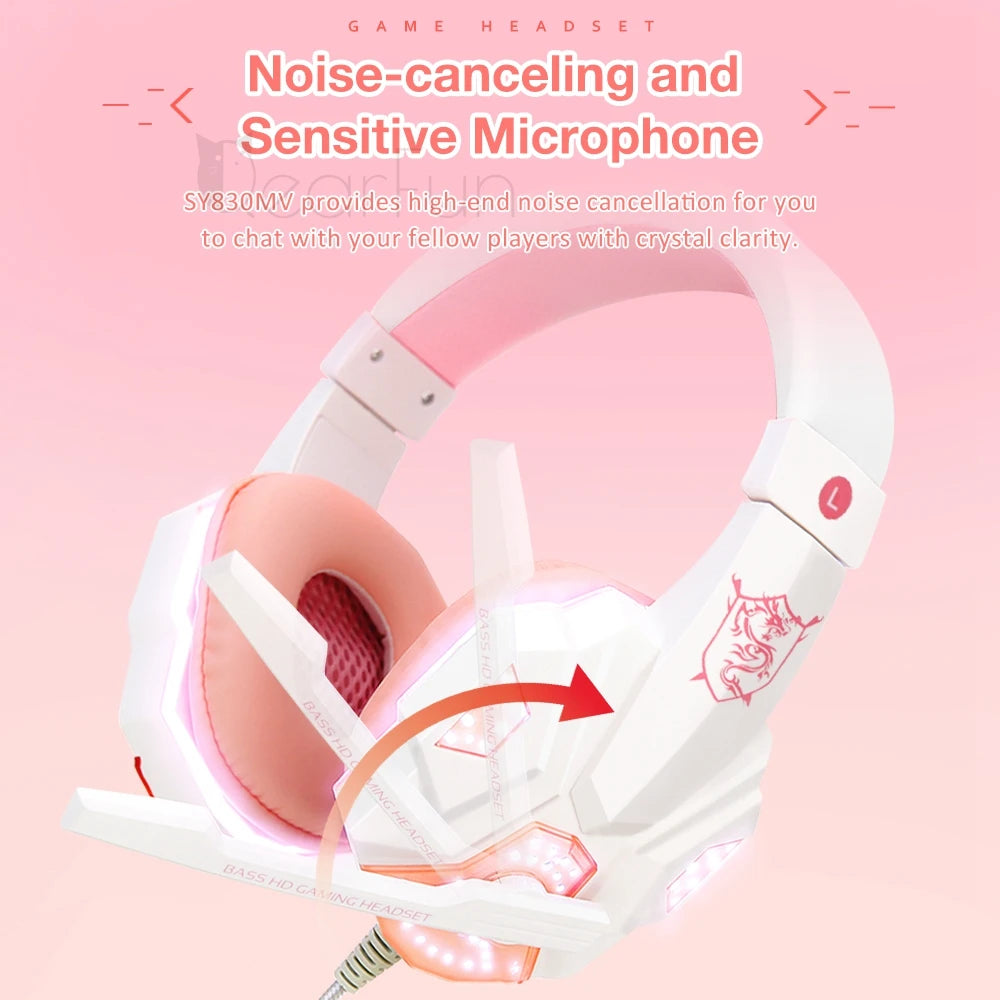 Gaming Wired Headset – Pink PC Gaming Headphones with Microphone, Noise Cancelling - ZOOMNSTORE