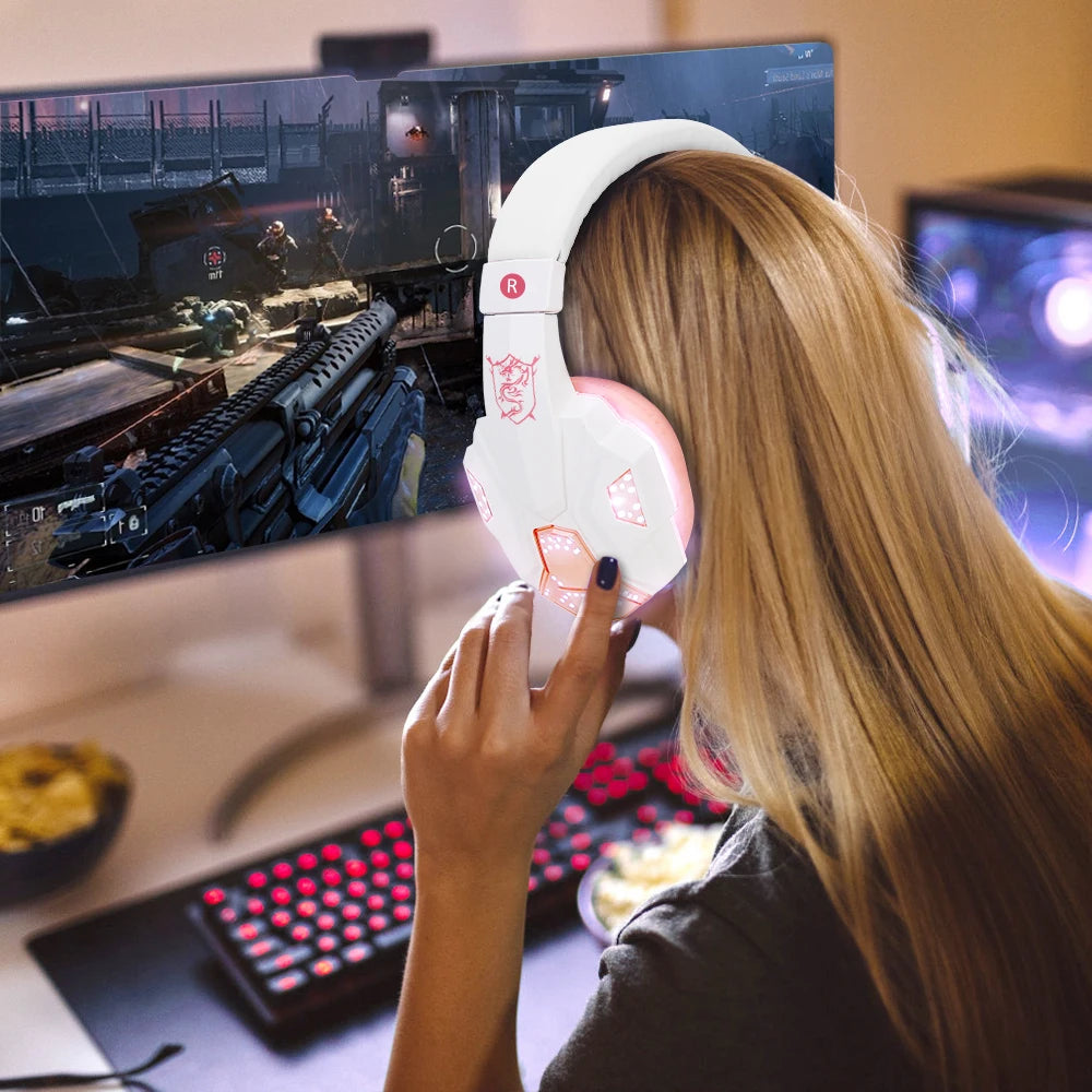 Gaming Wired Headset – Pink PC Gaming Headphones with Microphone, Noise Cancelling - ZOOMNSTORE