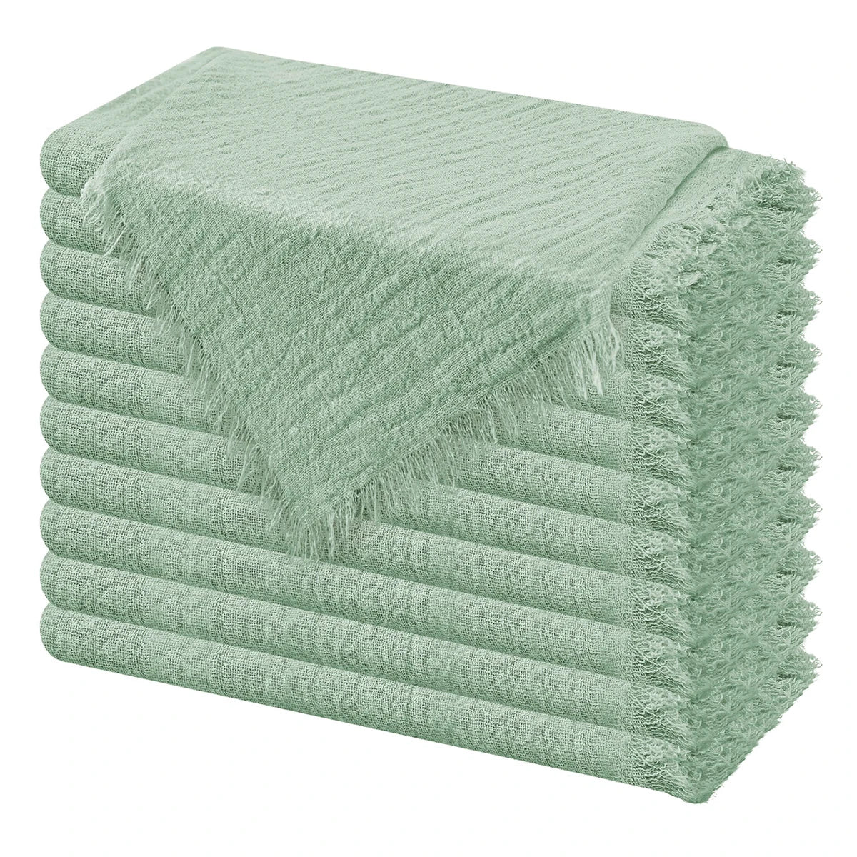 Reusable Cotton Wedding Napkins - 10pcs Green Trim Rustic Party Decor - ZOOMNSTORE