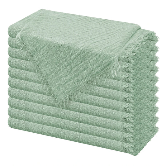 Reusable Cotton Wedding Napkins - 10pcs Green Trim Rustic Party Decor - ZOOMNSTORE