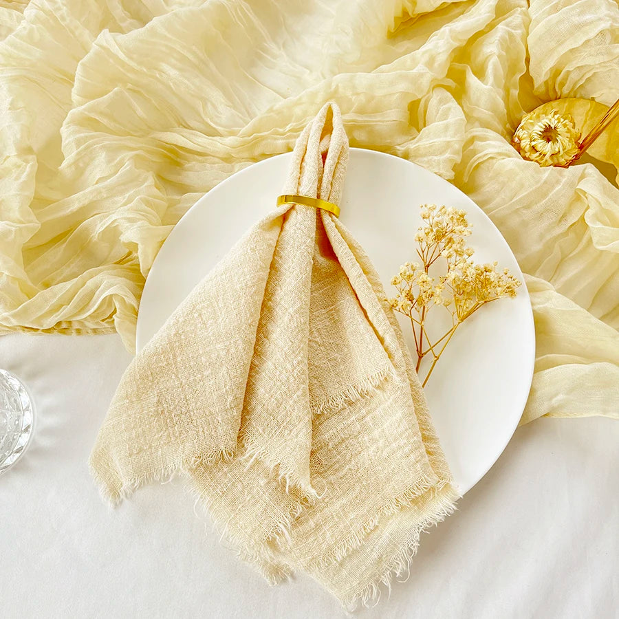 Reusable Cotton Wedding Napkins - 10pcs Green Trim Rustic Party Decor - ZOOMNSTORE