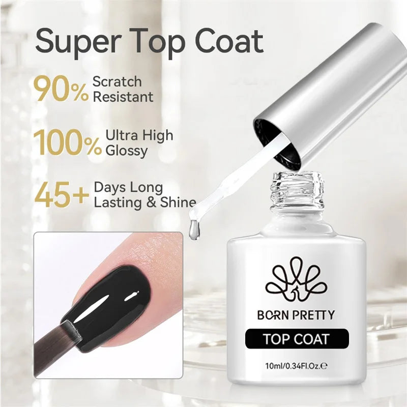 BORN PRETTY Gel Nail Polish Set - Super Top Coat  Base Gel 10ml Semi-Permanent Varnish - ZOOMNSTORE