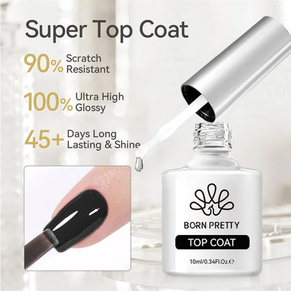 BORN PRETTY Gel Nail Polish Set - Super Top Coat  Base Gel 10ml Semi-Permanent Varnish - ZOOMNSTORE