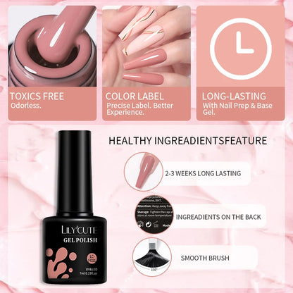 Bright Pink Gel Nail Polish Set - 6Pcs 7ML Semi-Permanent Soak Off UVLED Varnish Kit - ZOOMNSTORE