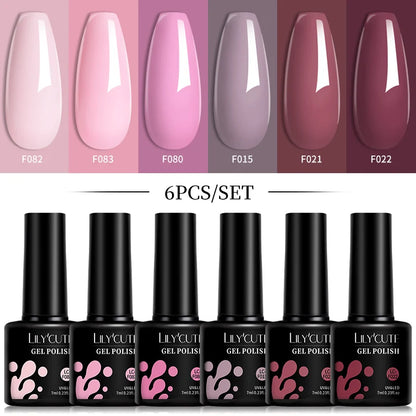 Bright Pink Gel Nail Polish Set - 6Pcs 7ML Semi-Permanent Soak Off UVLED Varnish Kit - ZOOMNSTORE