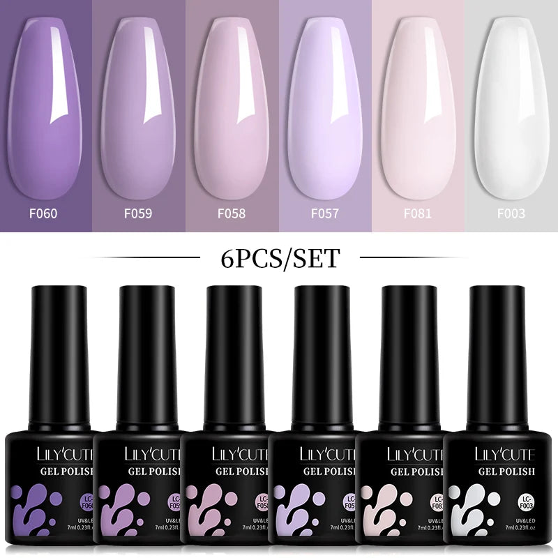 Bright Pink Gel Nail Polish Set - 6Pcs 7ML Semi-Permanent Soak Off UVLED Varnish Kit - ZOOMNSTORE