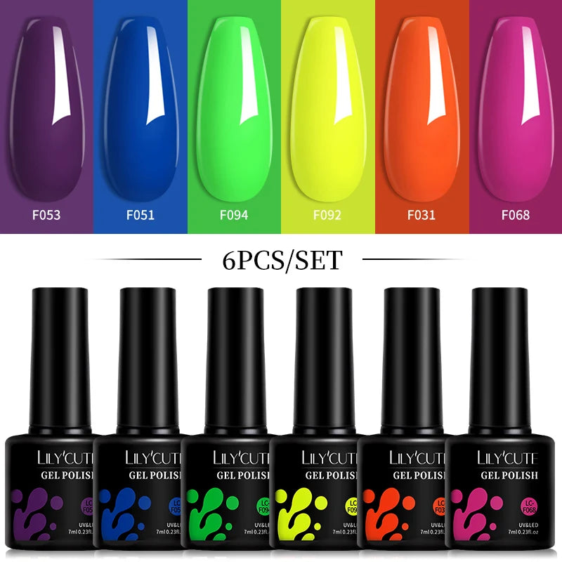 Bright Pink Gel Nail Polish Set - 6Pcs 7ML Semi-Permanent Soak Off UVLED Varnish Kit - ZOOMNSTORE