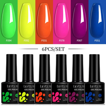 Bright Pink Gel Nail Polish Set - 6Pcs 7ML Semi-Permanent Soak Off UVLED Varnish Kit - ZOOMNSTORE