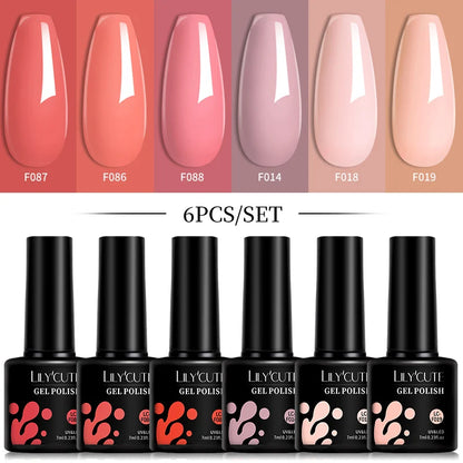 Bright Pink Gel Nail Polish Set - 6Pcs 7ML Semi-Permanent Soak Off UVLED Varnish Kit - ZOOMNSTORE