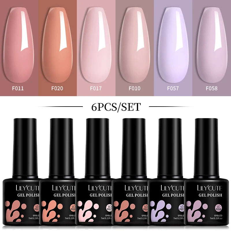 Bright Pink Gel Nail Polish Set - 6Pcs 7ML Semi-Permanent Soak Off UVLED Varnish Kit - ZOOMNSTORE