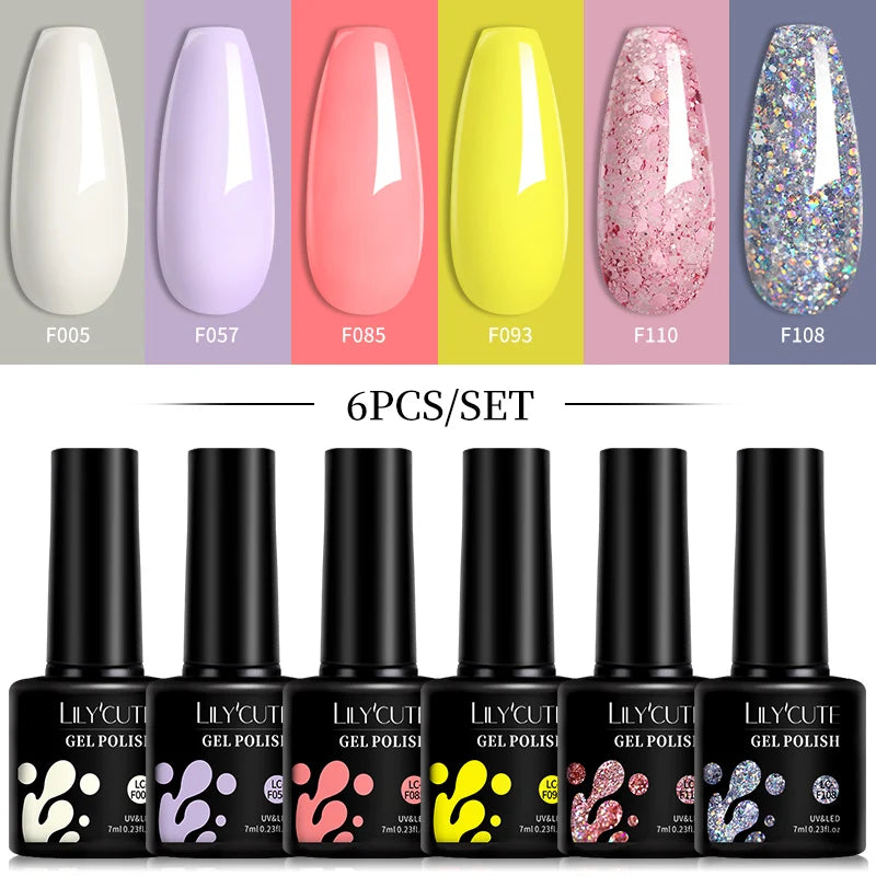 Bright Pink Gel Nail Polish Set - 6Pcs 7ML Semi-Permanent Soak Off UVLED Varnish Kit - ZOOMNSTORE