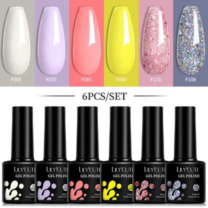 Bright Pink Gel Nail Polish Set - 6Pcs 7ML Semi-Permanent Soak Off UVLED Varnish Kit - ZOOMNSTORE