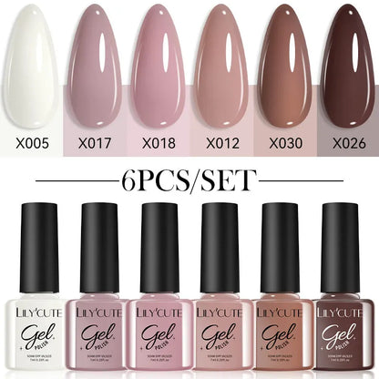 Gel Nail Polish Kit - LILYCUTE 6Pcs Coffee Color UV Gel Varnish Set - ZOOMNSTORE