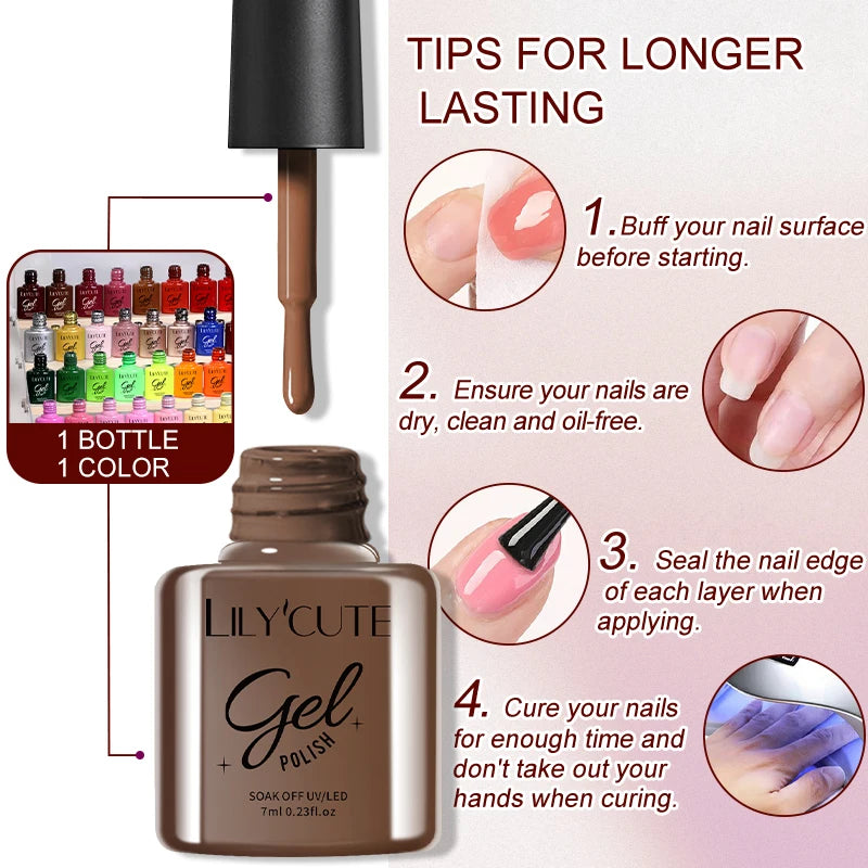 Gel Nail Polish Kit - LILYCUTE 6Pcs Coffee Color UV Gel Varnish Set - ZOOMNSTORE