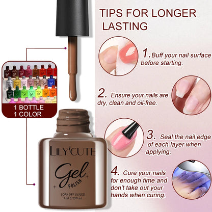 Gel Nail Polish Kit - LILYCUTE 6Pcs Coffee Color UV Gel Varnish Set - ZOOMNSTORE