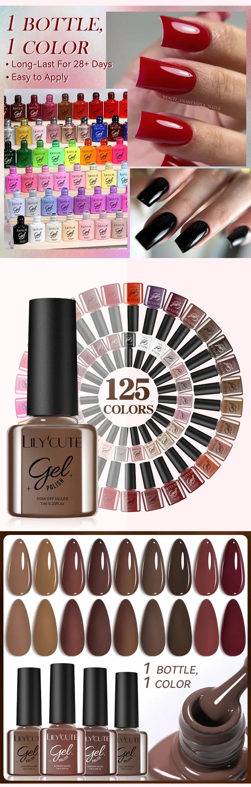 Gel Nail Polish Kit - LILYCUTE 6Pcs Coffee Color UV Gel Varnish Set - ZOOMNSTORE