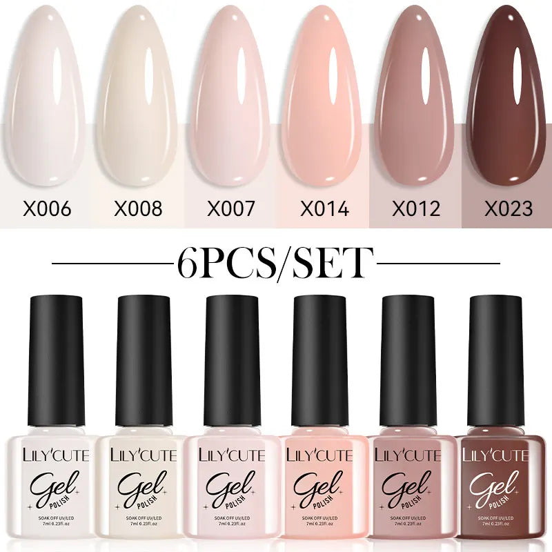 Gel Nail Polish Kit - LILYCUTE 6Pcs Coffee Color UV Gel Varnish Set - ZOOMNSTORE