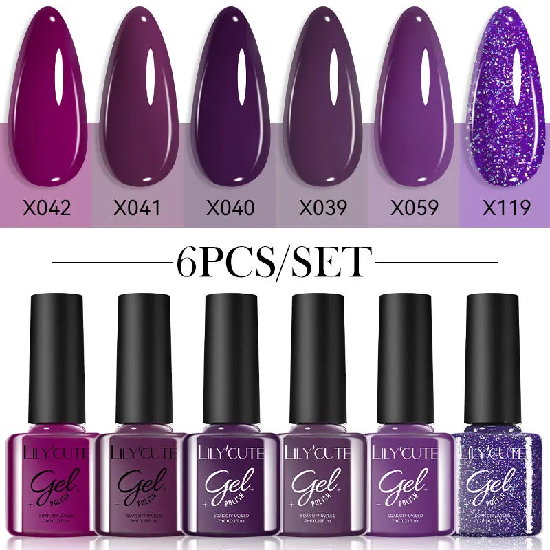 Gel Nail Polish Kit - LILYCUTE 6Pcs Coffee Color UV Gel Varnish Set - ZOOMNSTORE