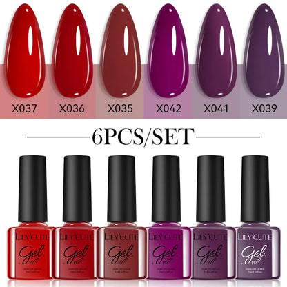Gel Nail Polish Kit - LILYCUTE 6Pcs Coffee Color UV Gel Varnish Set - ZOOMNSTORE