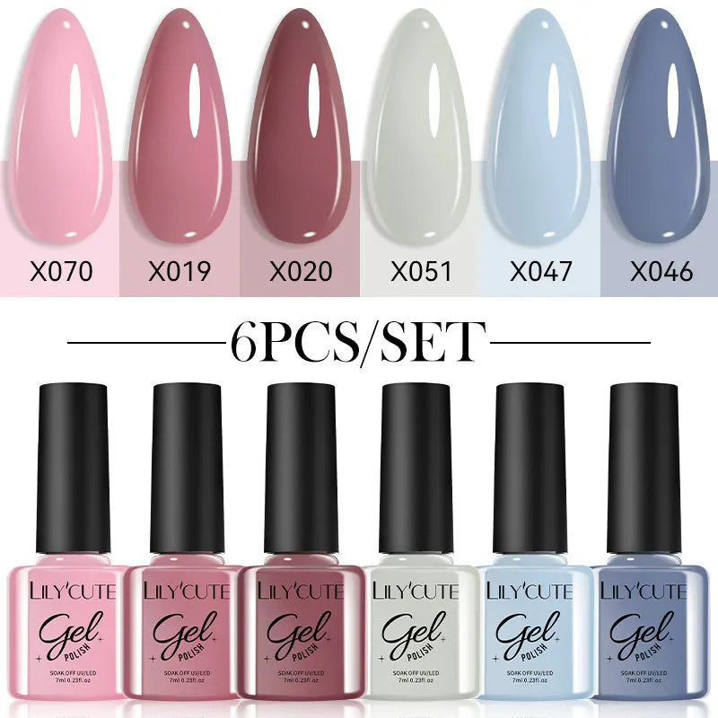 Gel Nail Polish Kit - LILYCUTE 6Pcs Coffee Color UV Gel Varnish Set - ZOOMNSTORE