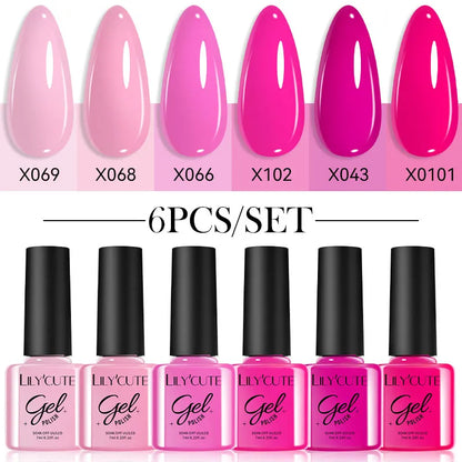 Gel Nail Polish Kit - LILYCUTE 6Pcs Coffee Color UV Gel Varnish Set - ZOOMNSTORE