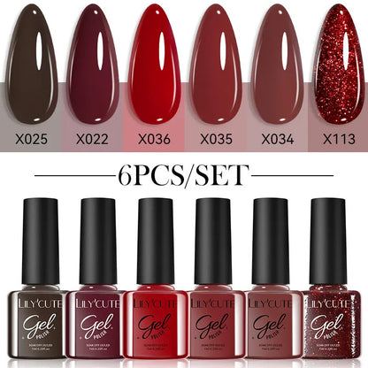 Gel Nail Polish Kit - LILYCUTE 6Pcs Coffee Color UV Gel Varnish Set - ZOOMNSTORE