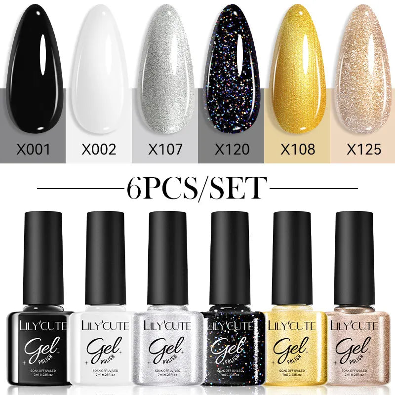 Gel Nail Polish Kit - LILYCUTE 6Pcs Coffee Color UV Gel Varnish Set - ZOOMNSTORE