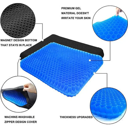 Gel Seat Cushion - Double Thick Pressure Relief Cushion | Breathable Chair Pad for Office, Car & Wheelchair - ZOOMNSTORE