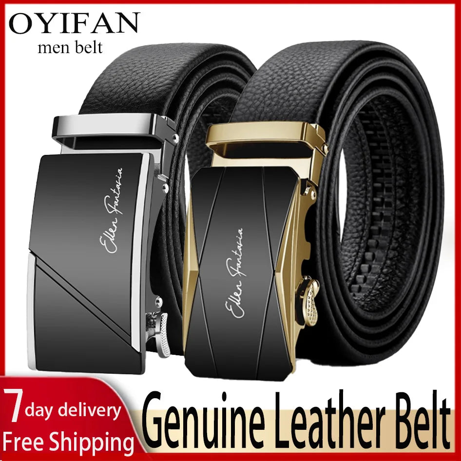Genuine Leather Automatic Mens Belt - Adjustable Business Waistband - ZOOMNSTORE