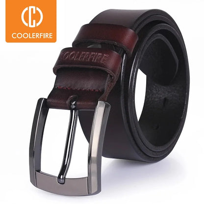 Genuine Leather Belt - Men Cowhide Pin Buckle Adjustable Black Brown Strap - ZOOMNSTORE