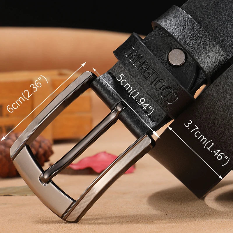 Genuine Leather Belt - Men Cowhide Pin Buckle Adjustable Black Brown Strap - ZOOMNSTORE